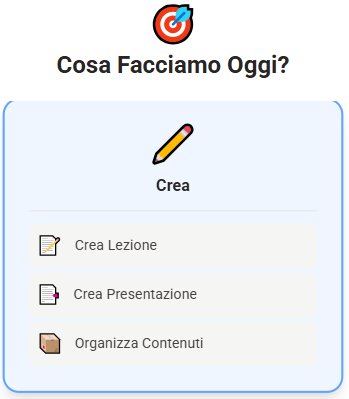 Crea — menu con Crea Lezione, Presentazione, Organizza Contenuti