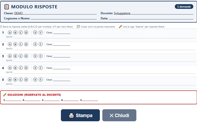 Modulo Risposte — foglio risposta con soluzioni per il docente